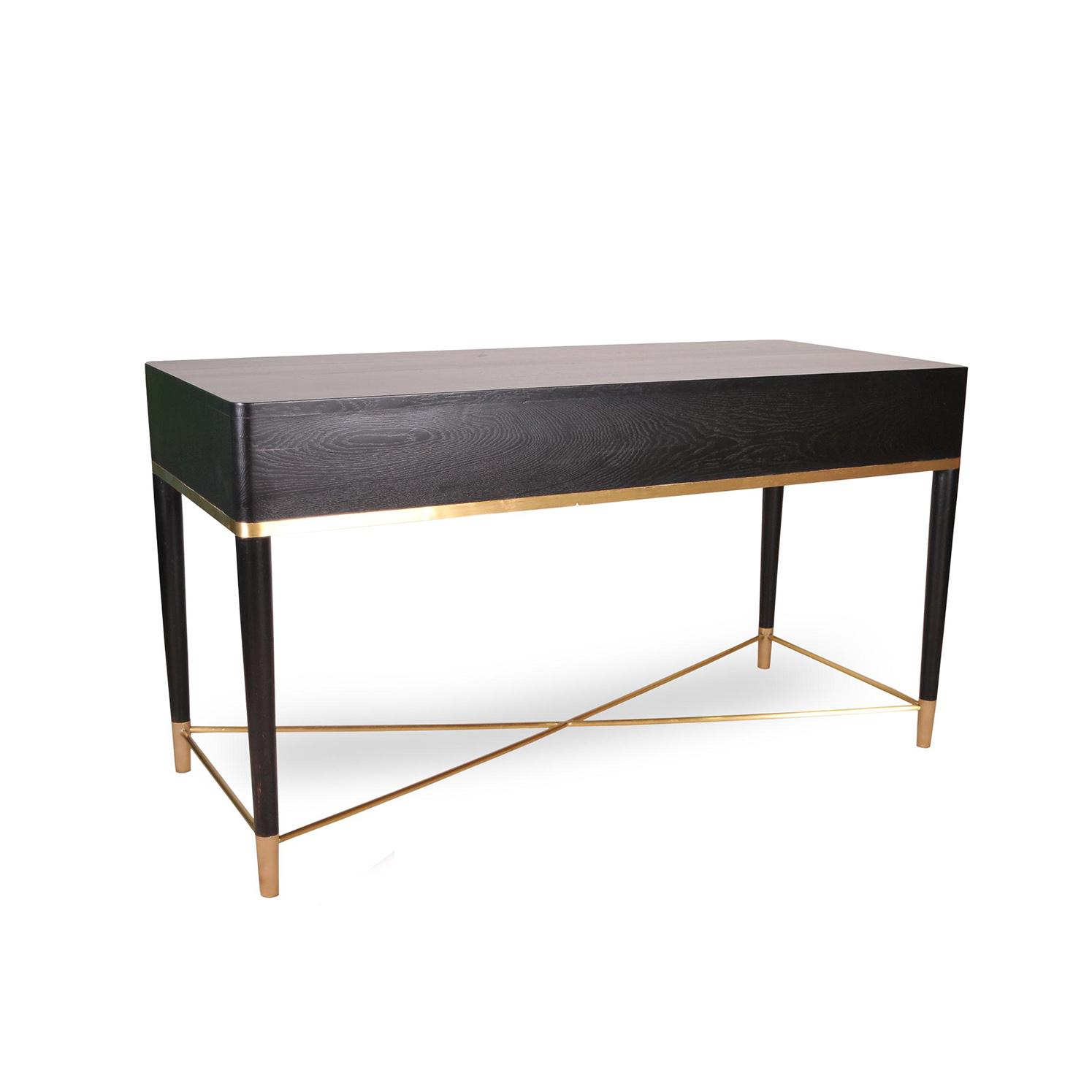 Dark wood console table with refined brass-colored detailing