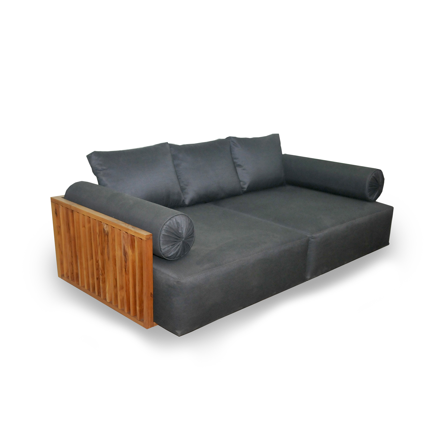 Bespoke sofa with a solid timber frame and charcoal upholstery